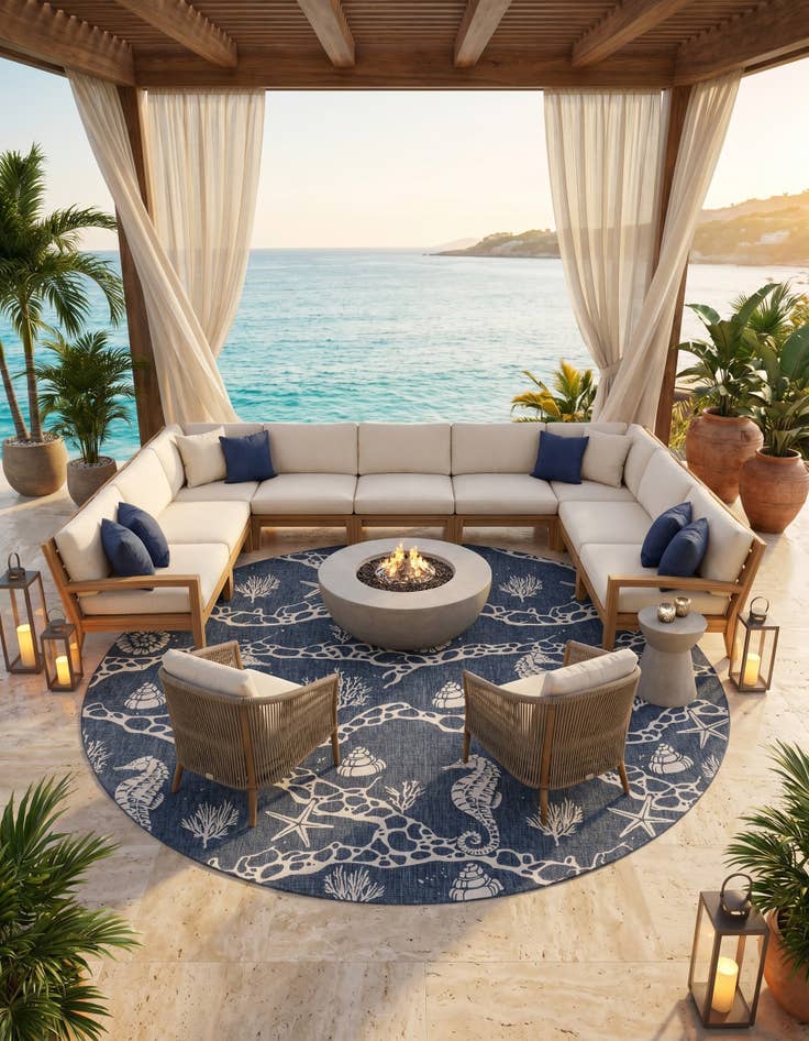Detail image of 13' x 13' Easy-Clean Coastal Indoor / Outdoor Round Rug