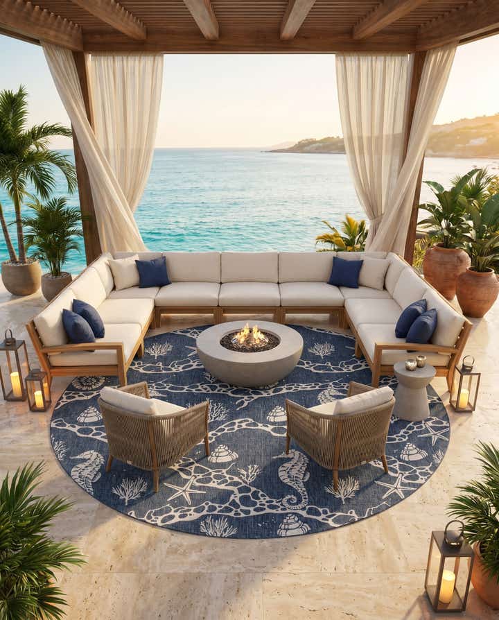 13' x 13' Easy-Clean Coastal Indoor / Outdoor Round Rug