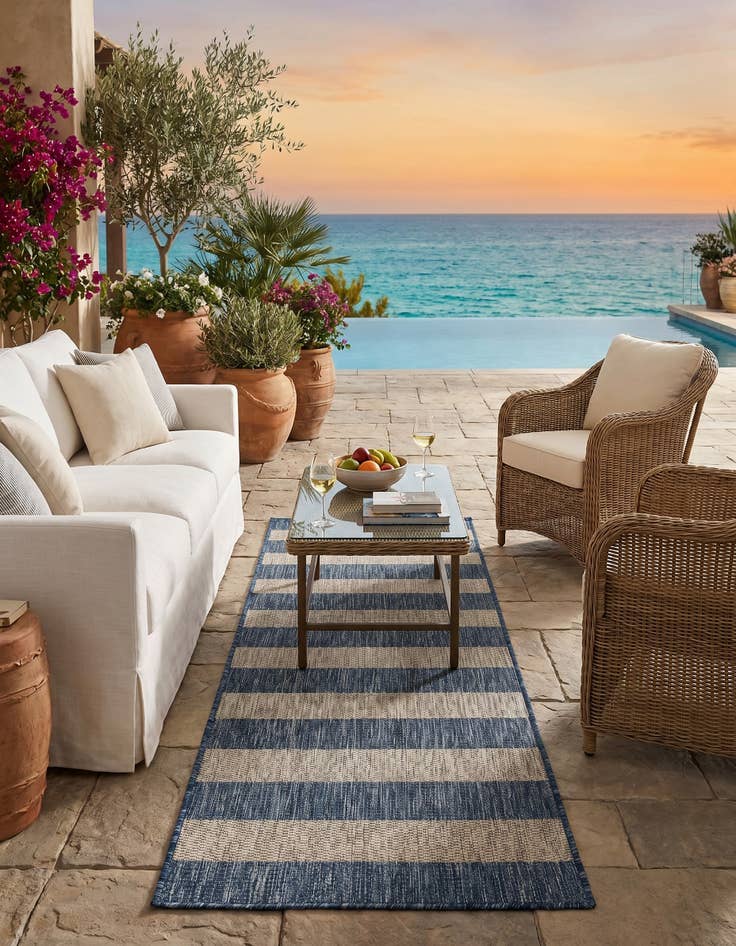 Detail image of 2' x 6' Easy-Clean Striped Indoor / Outdoor Runner Rug