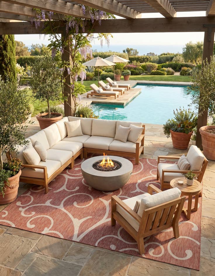 Detail image of 13' x 13' Easy-Clean Botanical Indoor / Outdoor Square Rug