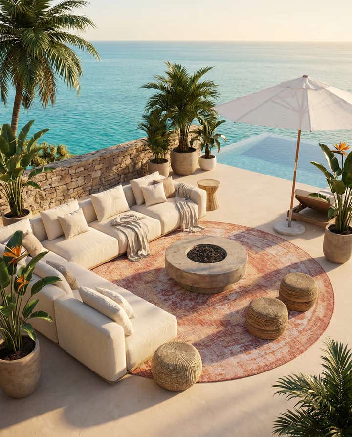 7' 10 x 7' 10 Easy-Clean Traditional Indoor / Outdoor Round Rug
