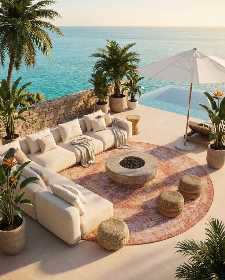 Detail image of 7' 10 x 7' 10 Easy-Clean Traditional Indoor / Outdoor Round Rug