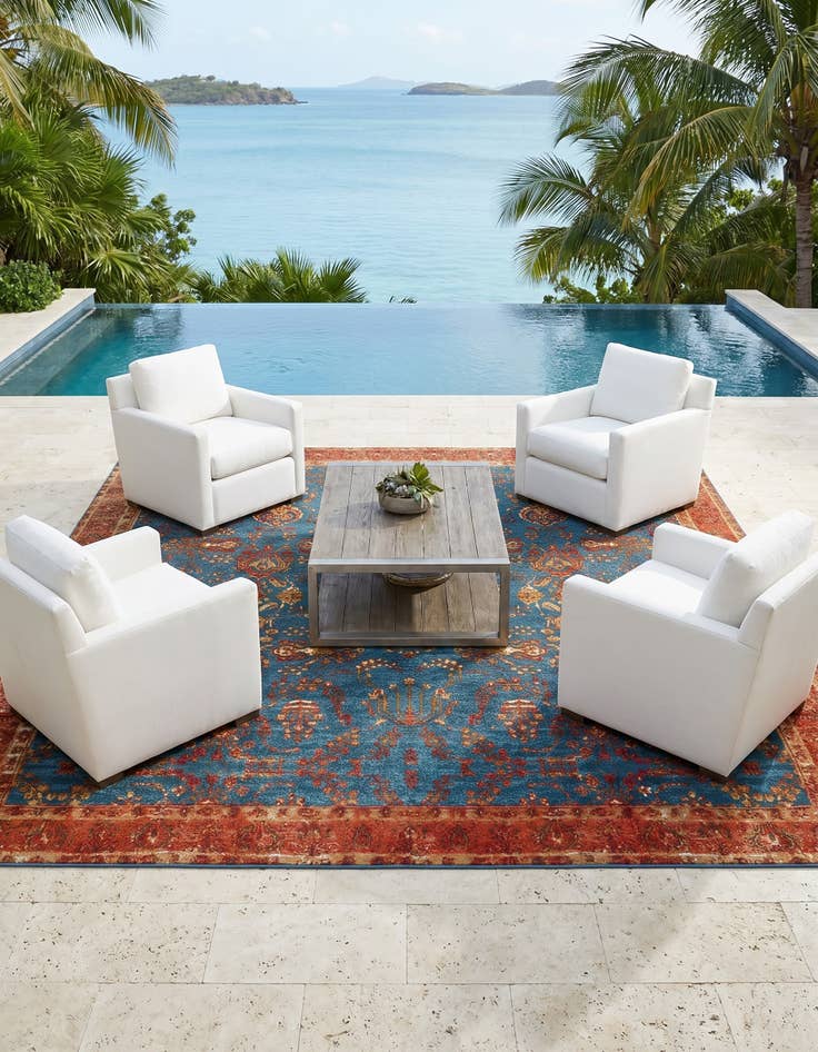 Detail image of 10' x 10' Easy-Clean Traditional Indoor / Outdoor Square Rug