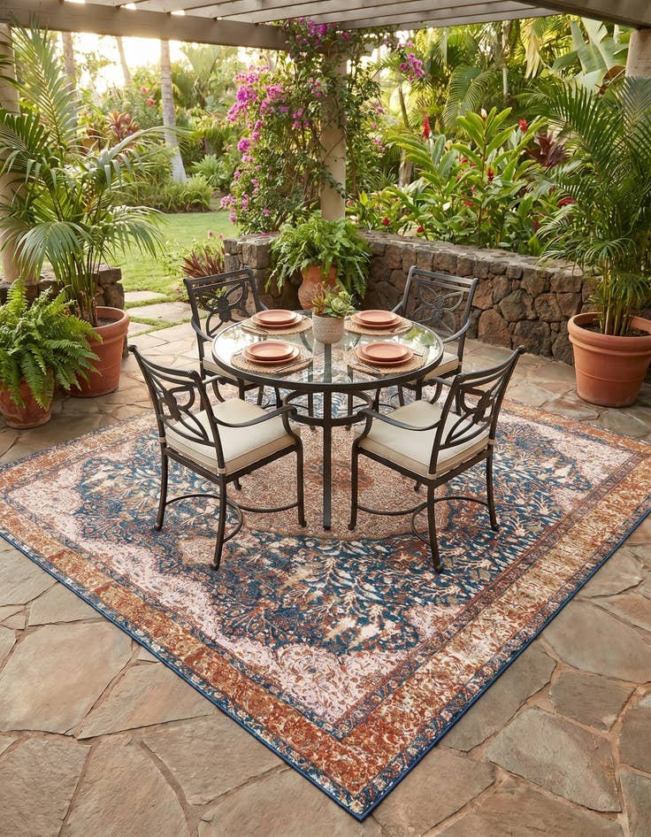 Detail image of 10' x 10' Easy-Clean Traditional Indoor / Outdoor Square Rug