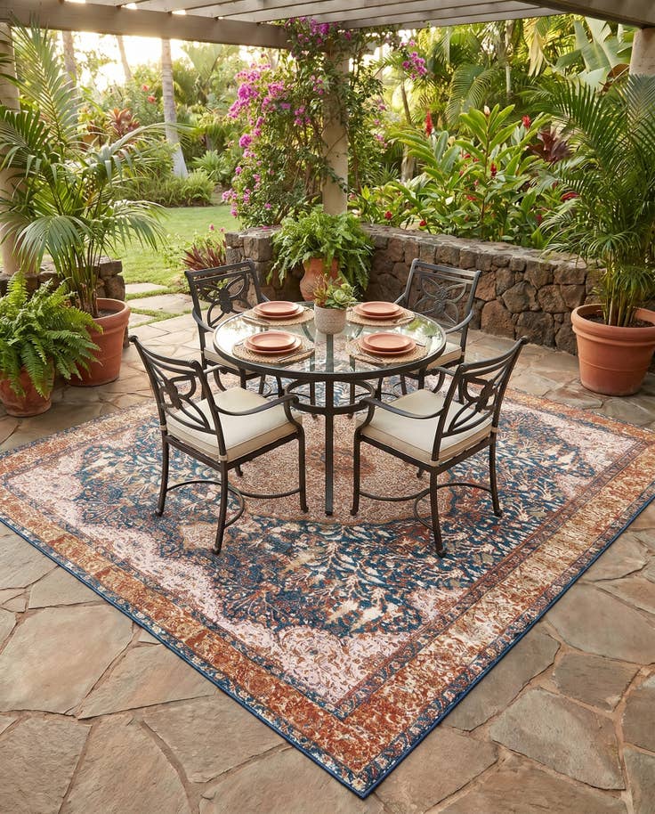 Detail image of 10' x 10' Easy-Clean Traditional Indoor / Outdoor Square Rug