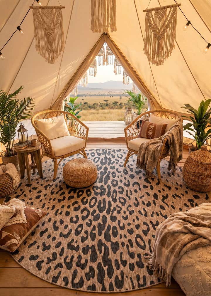 13' x 13' Easy-Clean Safari Indoor / Outdoor Round Rug