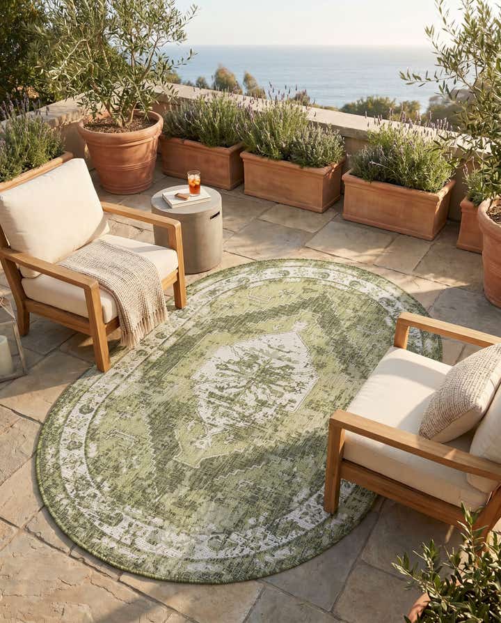 5' 3 x 8' Easy-Clean Traditional Indoor / Outdoor Oval Rug