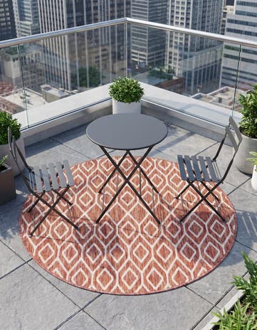 Rust Red Easy-Clean Jill Zarin Turks and Caicos Indoor / Outdoor Round Rug