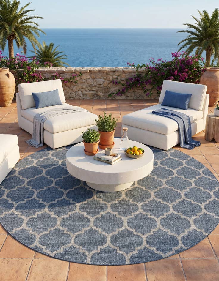 Detail image of 10' x 10' Easy-Clean Trellis Indoor / Outdoor Round Rug