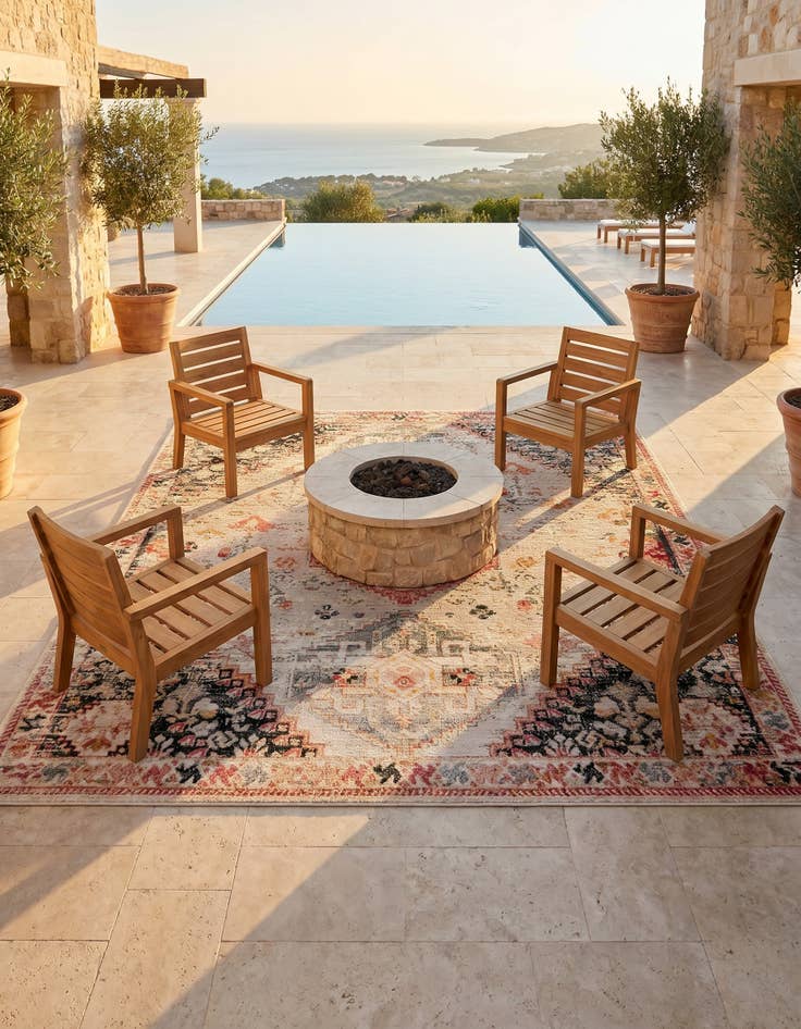 Detail image of 7' 10 x 7' 10 Easy-Clean Traditional Indoor / Outdoor Square Rug