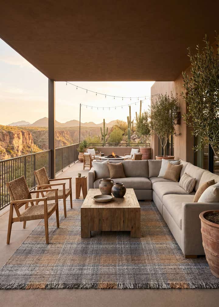 7' 10 x 10' Easy-Clean Eco Plaid Washable Indoor / Outdoor Rug