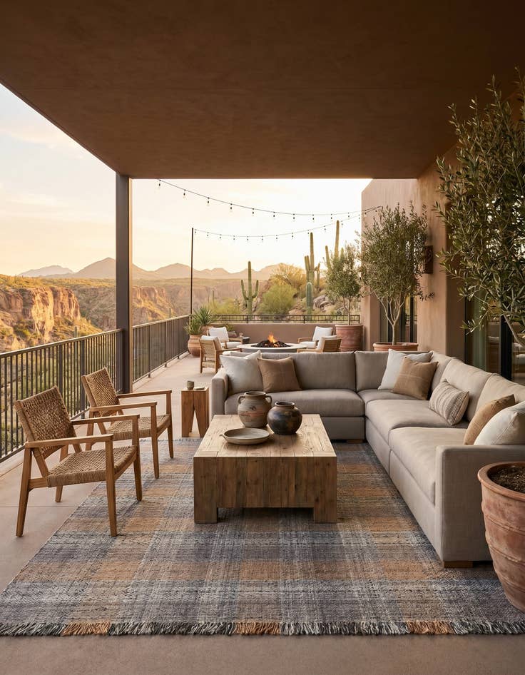 Detail image of 7' 10 x 10' Easy-Clean Eco Plaid Washable Indoor / Outdoor Rug