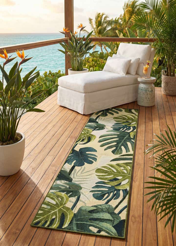 2' x 8' Easy-Clean Botanical Indoor / Outdoor Runner Rug