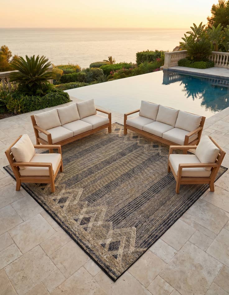 Detail image of 10' x 10' Easy-Clean Modern Indoor / Outdoor Square Rug