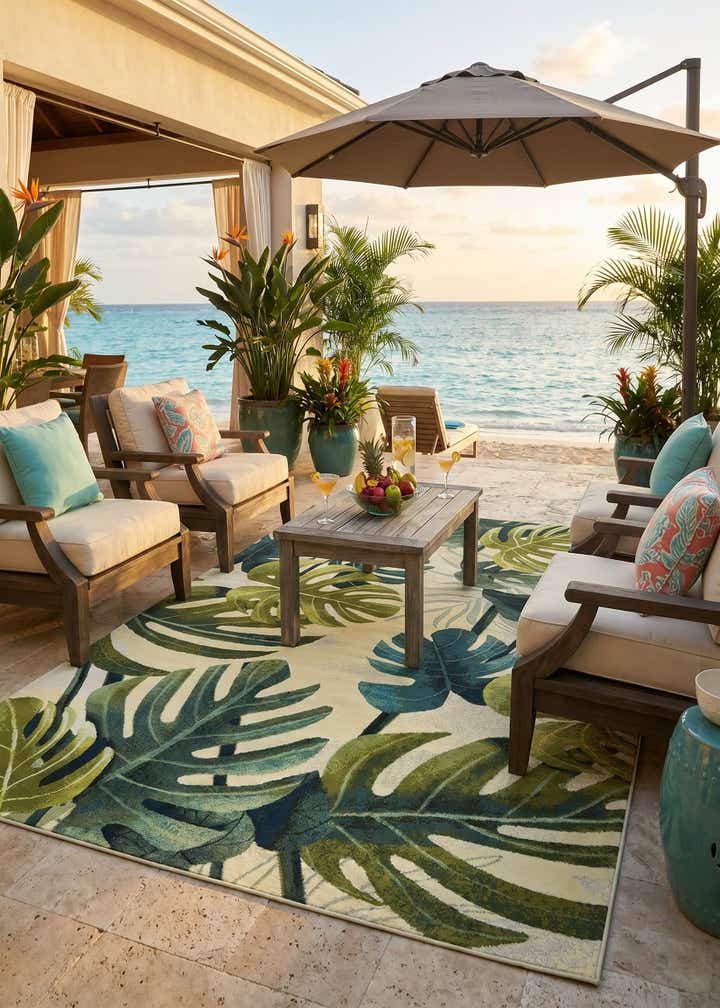 7' x 10' Easy-Clean Botanical Indoor / Outdoor Rug