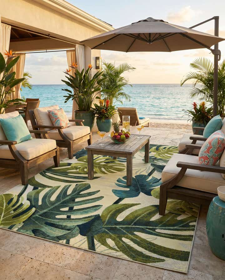 7' x 10' Easy-Clean Botanical Indoor / Outdoor Rug