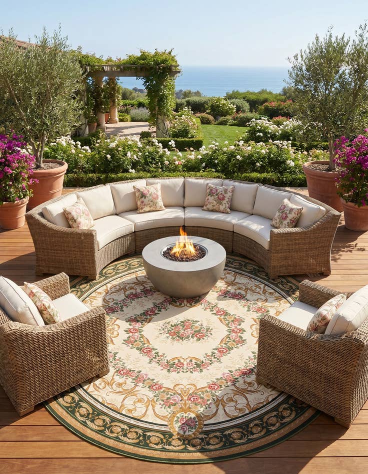 Detail image of 10' x 10' Easy-Clean Traditional Indoor / Outdoor Round Rug