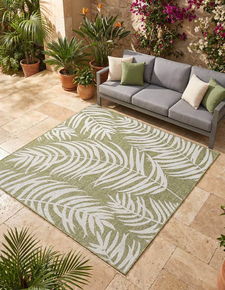 Detail image of 6' x 6' Easy-Clean Botanical Indoor / Outdoor Square Rug