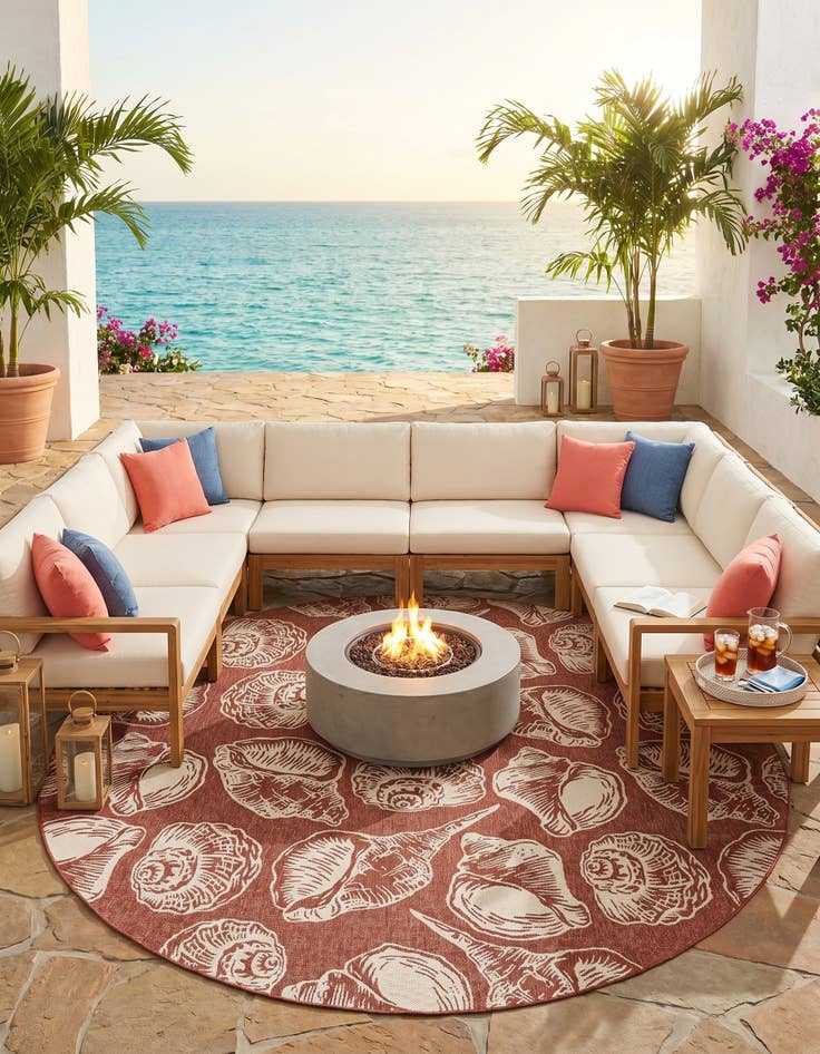 Detail image of 13' x 13' Easy-Clean Coastal Indoor / Outdoor Round Rug