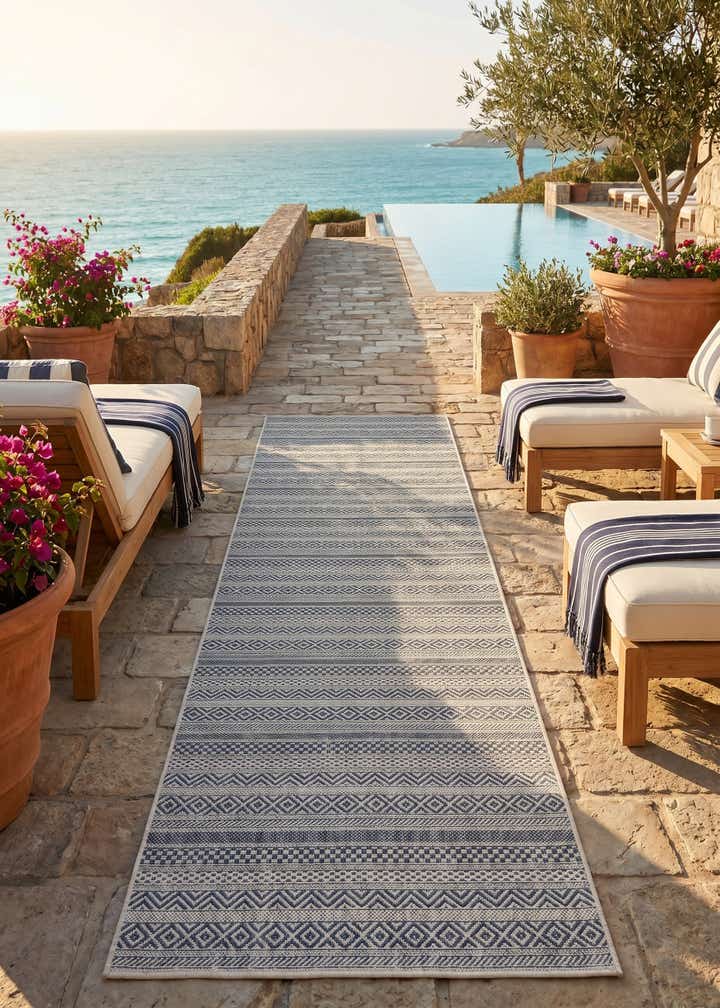 2' 7 x 12' Easy-Clean Striped Indoor / Outdoor Runner Rug