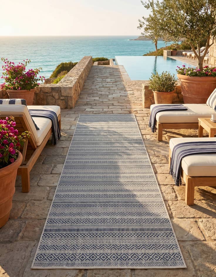 Detail image of 2' 7 x 12' Easy-Clean Striped Indoor / Outdoor Runner Rug