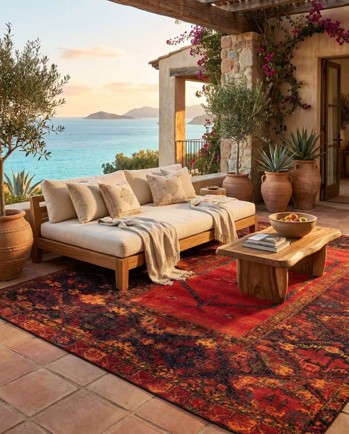 7' 10 x 11' Easy-Clean Tribal Indoor / Outdoor Rug