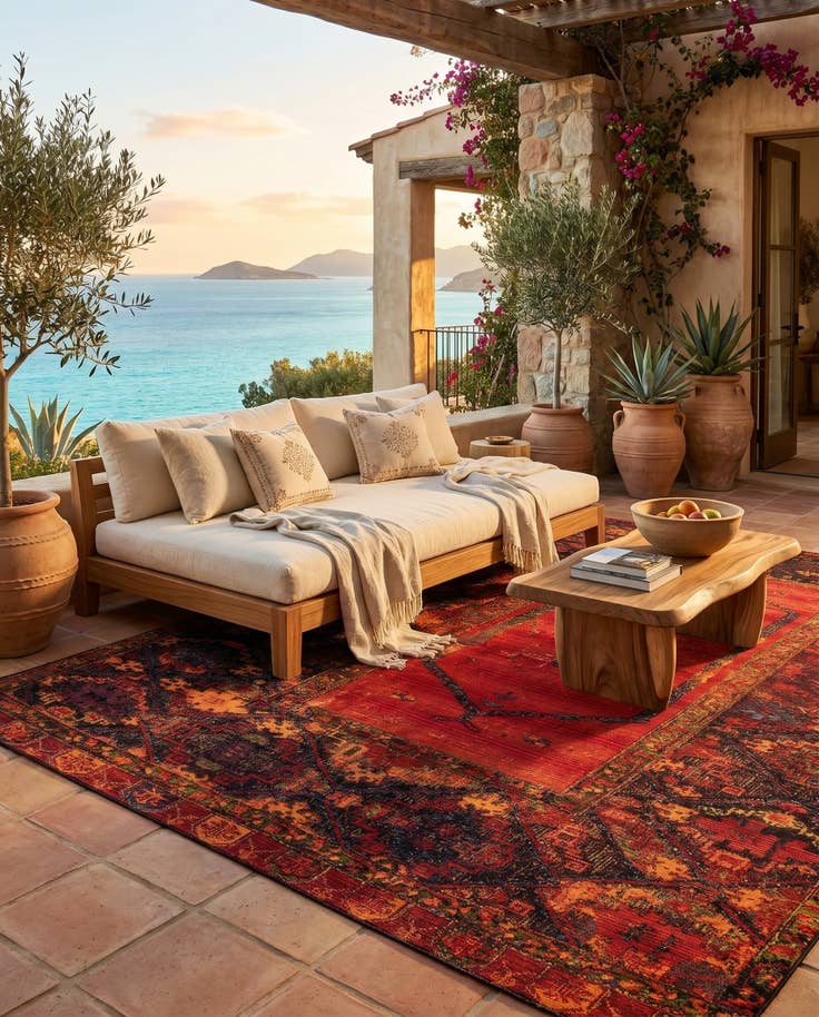 Detail image of 7' 10 x 11' Easy-Clean Tribal Indoor / Outdoor Rug