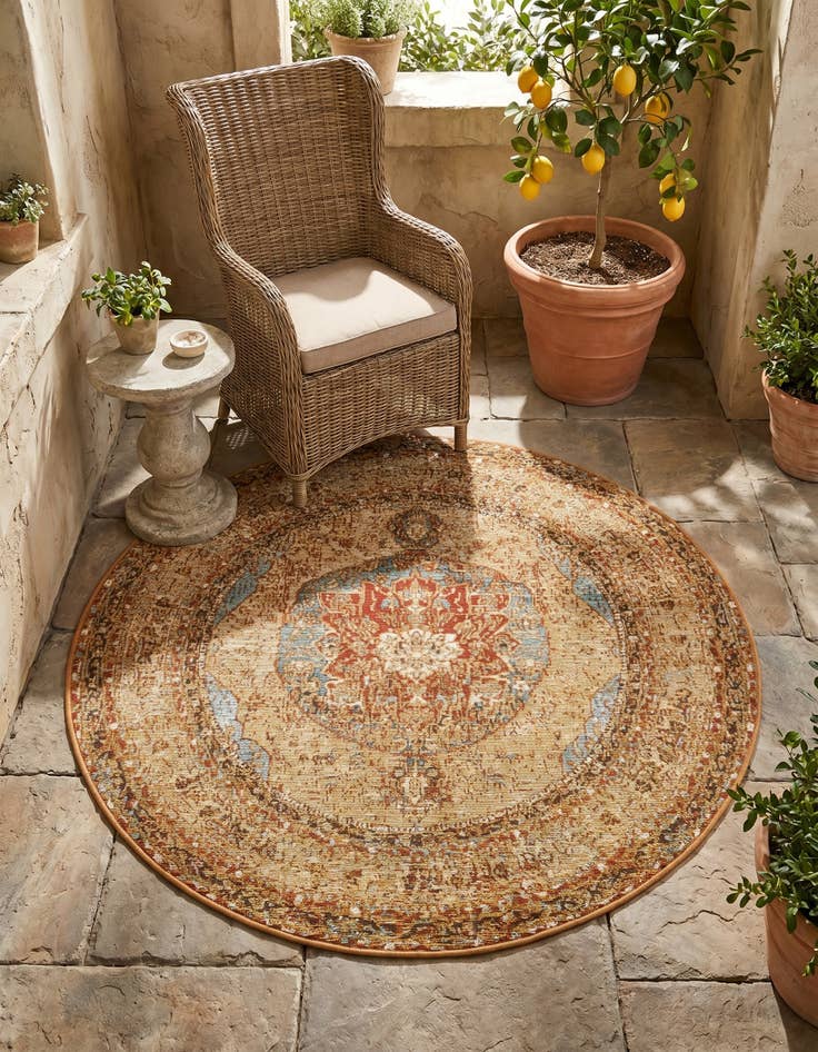 Detail image of 4' x 4' Easy-Clean Traditional Indoor / Outdoor Round Rug