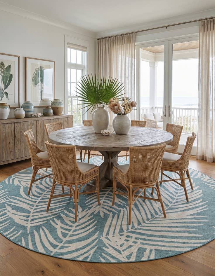 Detail image of 13' x 13' Easy-Clean Botanical Indoor / Outdoor Round Rug