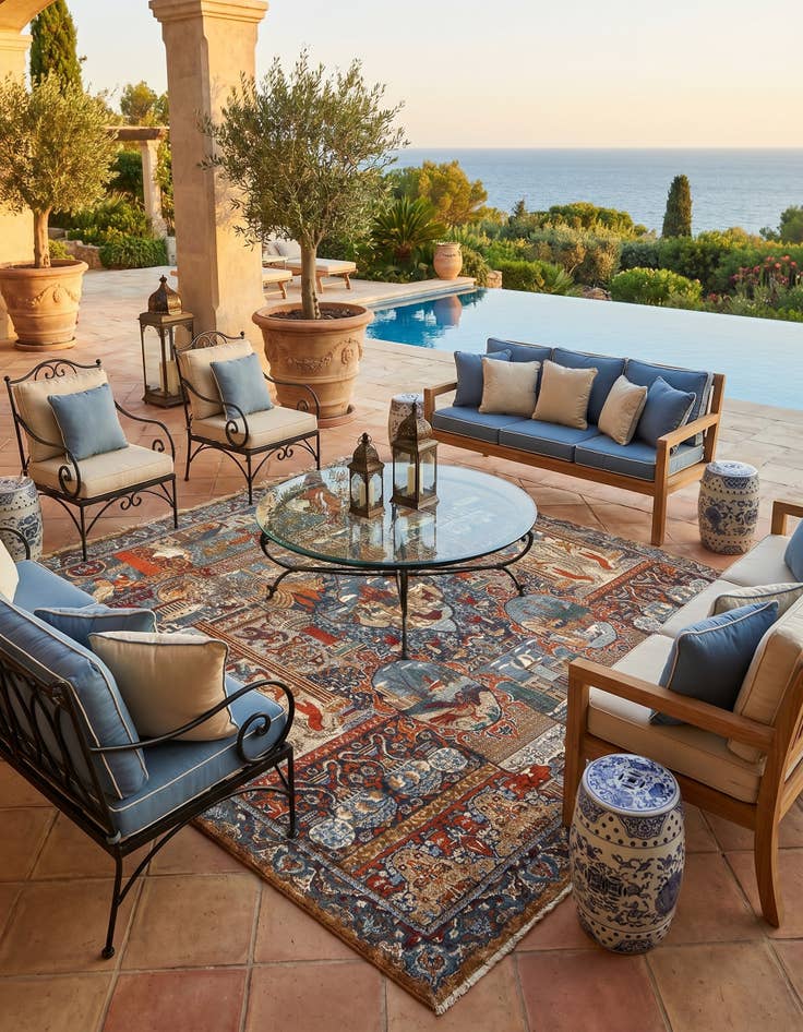 Detail image of 7' 10 x 7' 10 Easy-Clean Traditional Indoor / Outdoor Square Rug