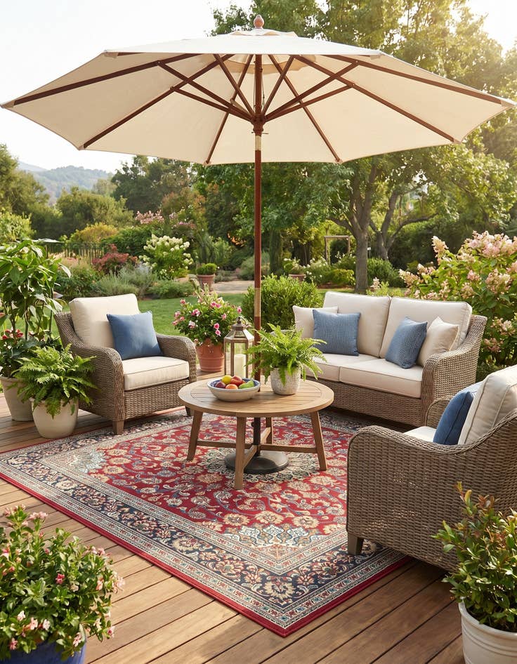 Detail image of 7' 10 x 7' 10 Easy-Clean Traditional Indoor / Outdoor Square Rug