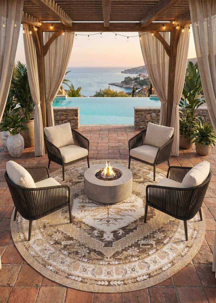 10' x 10' Easy-Clean Traditional Indoor / Outdoor Round Rug
