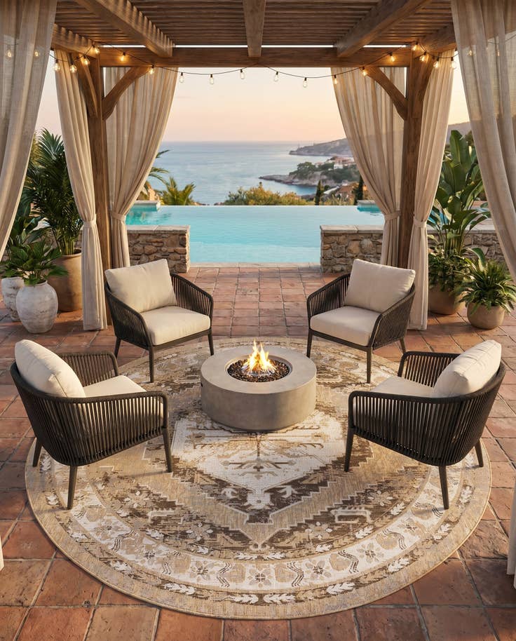 Detail image of 10' x 10' Easy-Clean Traditional Indoor / Outdoor Round Rug