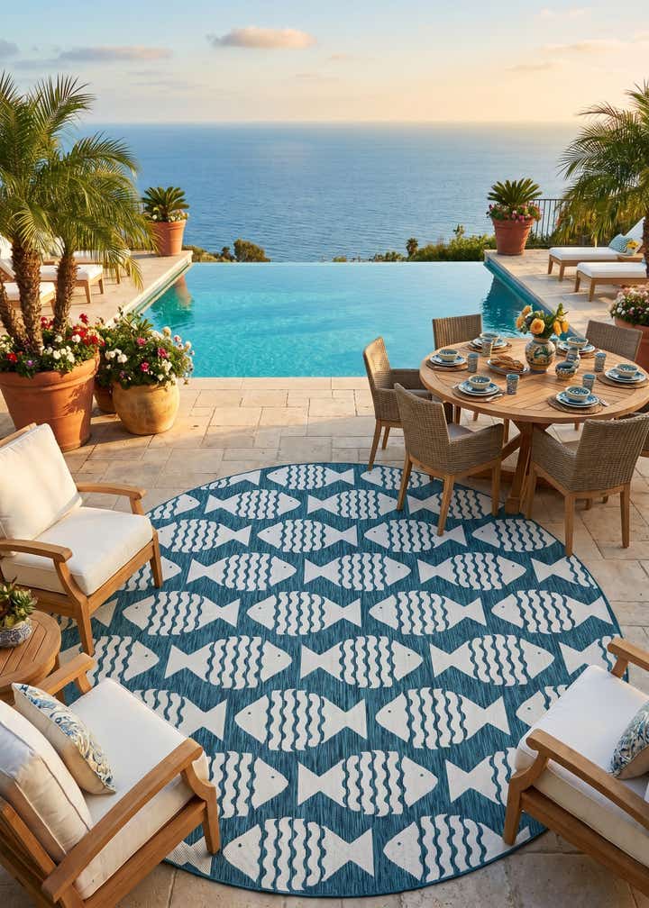 13' x 13' Easy-Clean Coastal Indoor / Outdoor Round Rug
