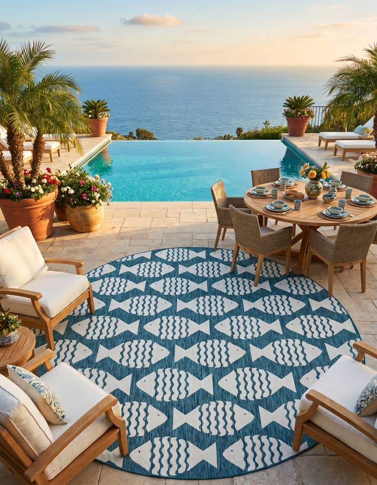 Detail image of 13' x 13' Easy-Clean Coastal Indoor / Outdoor Round Rug