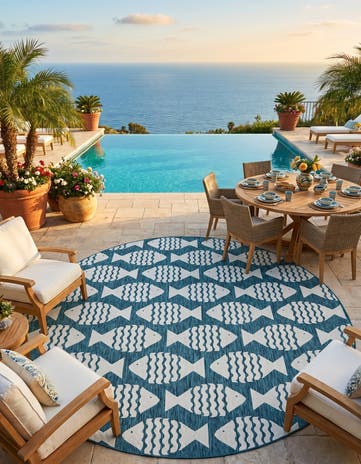 13' x 13' Easy-Clean Coastal Indoor / Outdoor Round Rug
