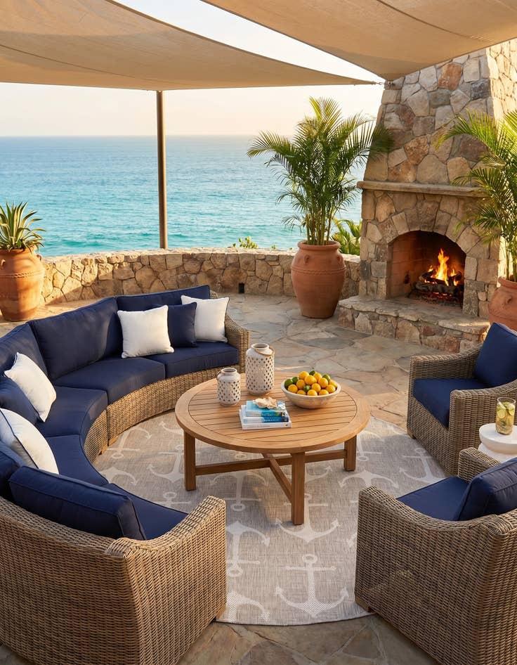 Detail image of 7' 10 x 7' 10 Easy-Clean Coastal Indoor / Outdoor Round Rug