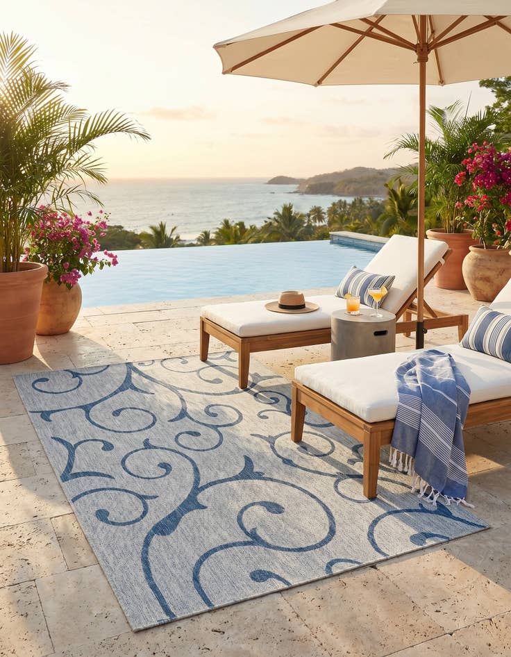 Detail image of 5' 3 x 8' Easy-Clean Botanical Indoor / Outdoor Rug