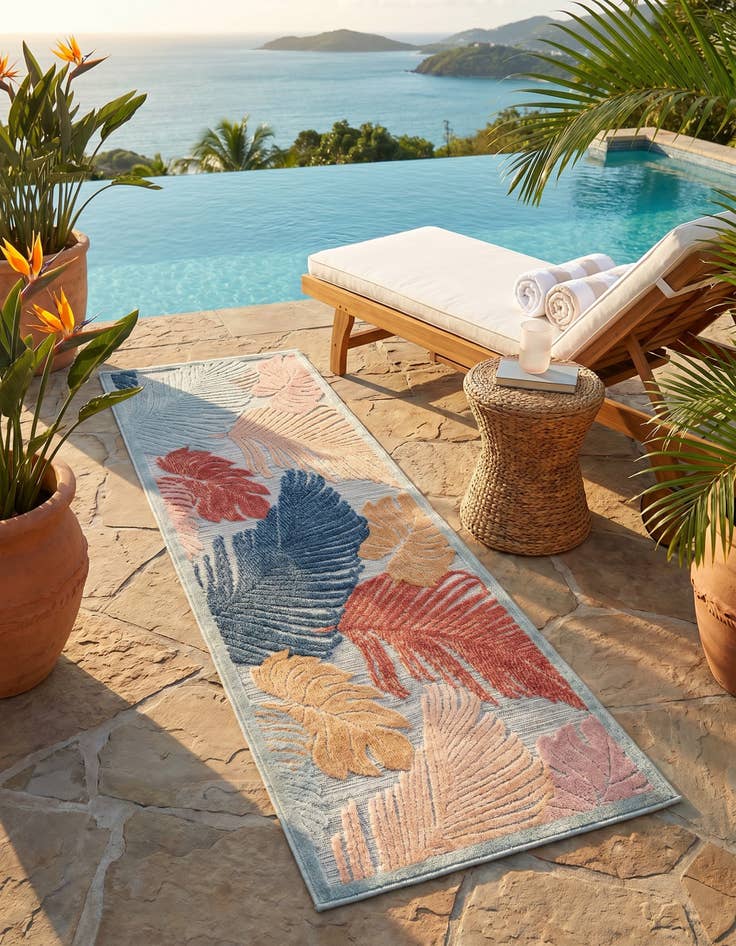 Detail image of 2' 2 x 6' Easy-Clean Botanical Indoor / Outdoor Runner Rug
