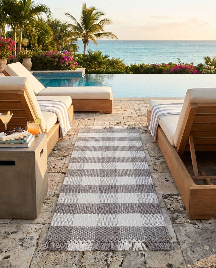 2' x 6' Easy-Clean Eco Plaid Washable Indoor / Outdoor Runner Rug