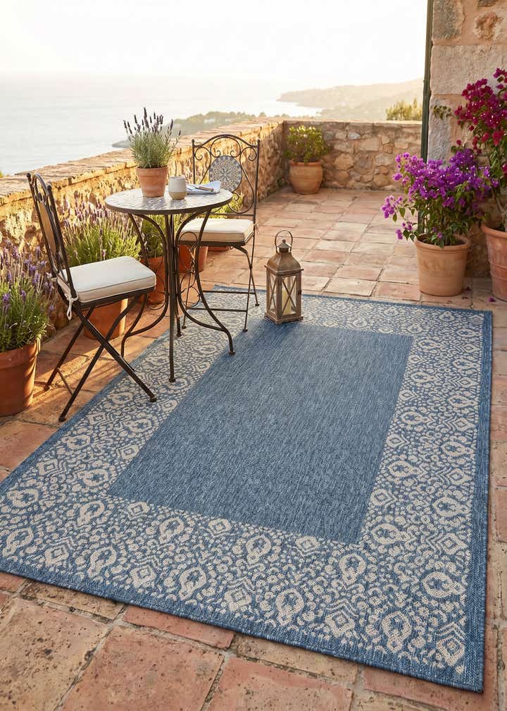 5' 3 x 7' Easy-Clean Border Indoor / Outdoor Rug