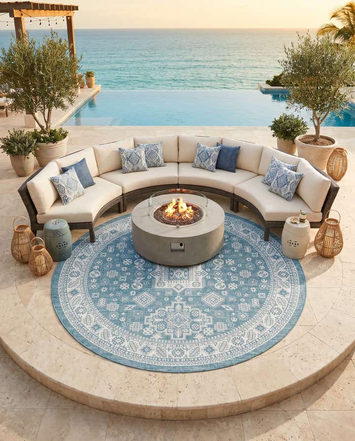 10' x 10' Easy-Clean Aztec Indoor / Outdoor Round Rug