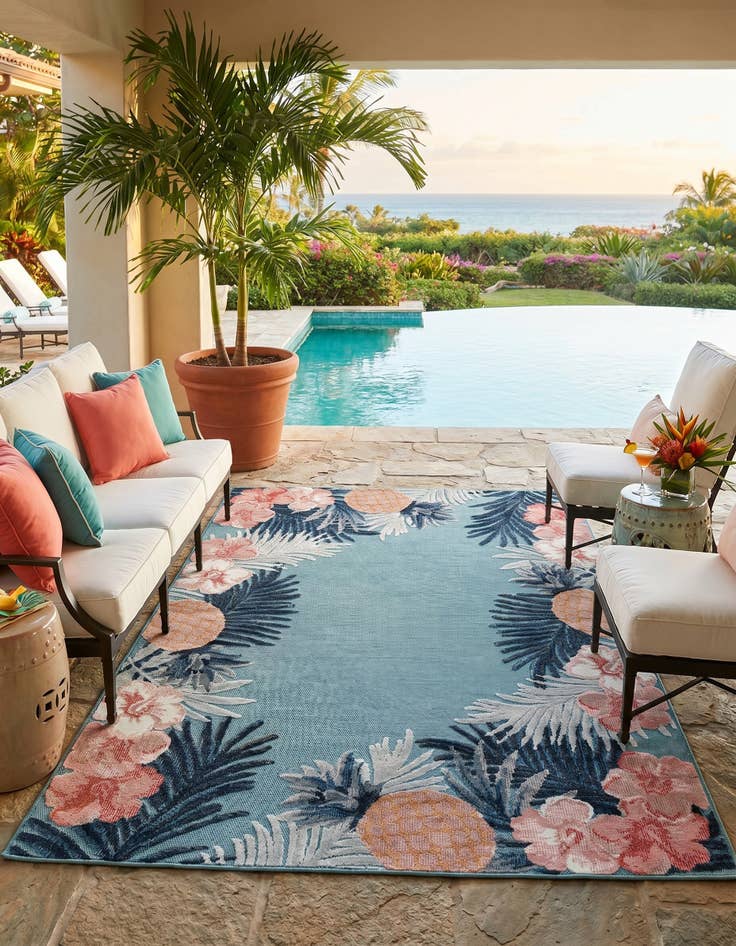 Detail image of 4' 5 x 6' Easy-Clean Botanical Indoor / Outdoor Rug