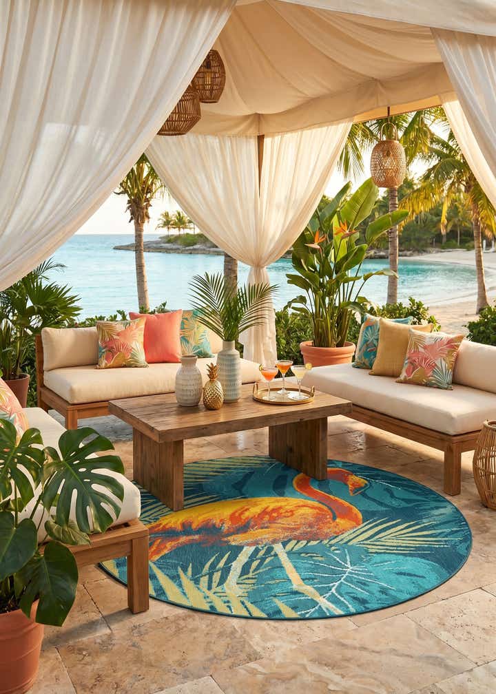 7' x 7' Easy-Clean Coastal Indoor / Outdoor Round Rug