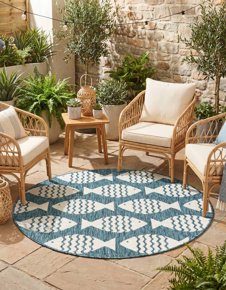 Detail image of 4' 1 x 4' 1 Easy-Clean Coastal Indoor / Outdoor Round Rug