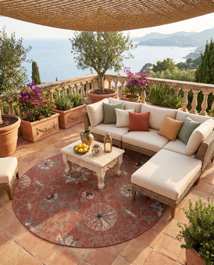 6' x 6' Easy-Clean Botanical Indoor / Outdoor Round Rug