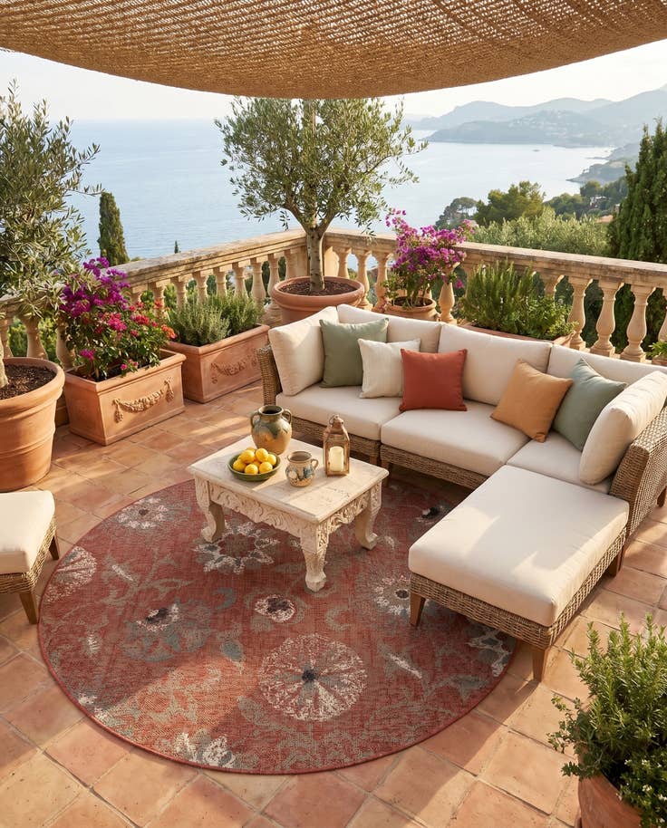 Detail image of 6' x 6' Easy-Clean Botanical Indoor / Outdoor Round Rug
