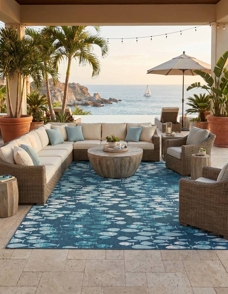 Detail image of 9' x 12' Easy-Clean Coastal Indoor / Outdoor Rug