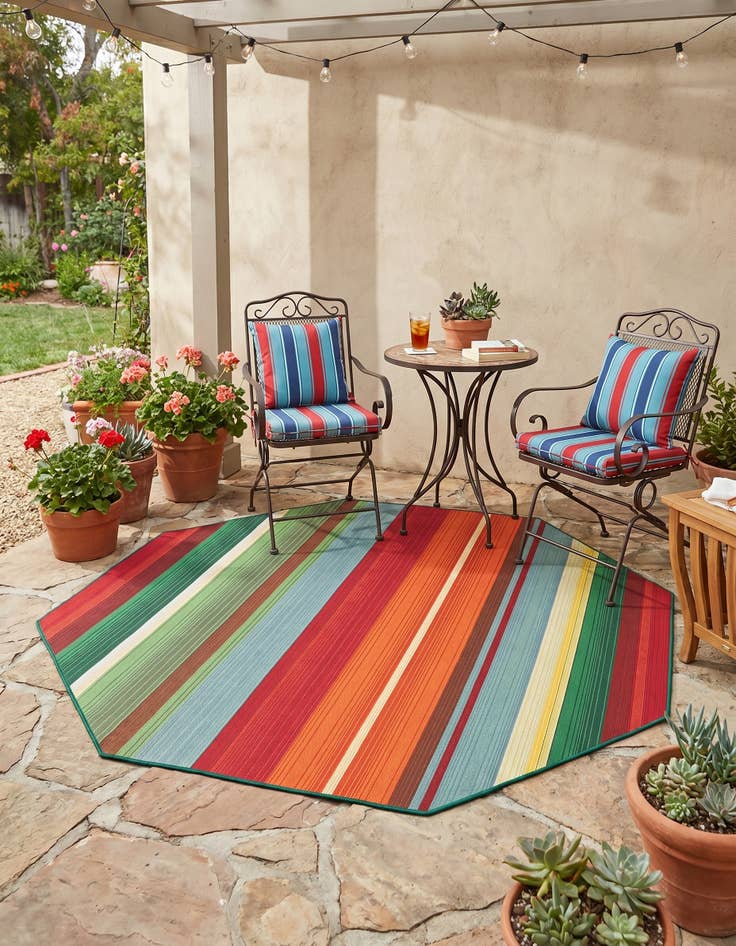 Detail image of 5' 3 x 5' 3 Easy-Clean Modern Indoor / Outdoor Octagon Rug