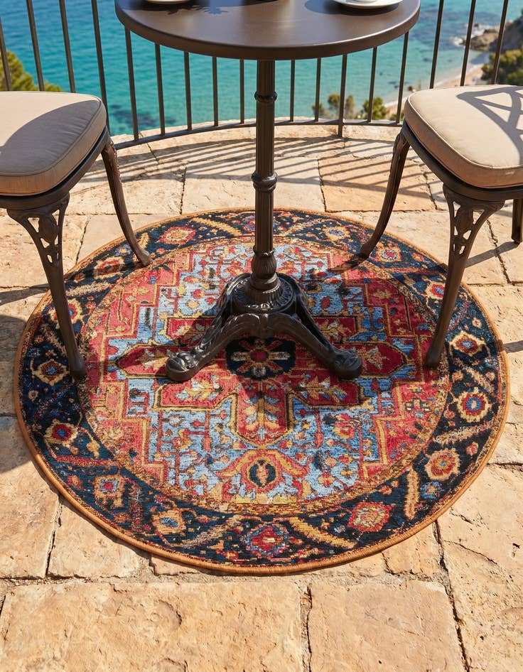 Detail image of 3' x 3' Easy-Clean Traditional Indoor / Outdoor Round Rug